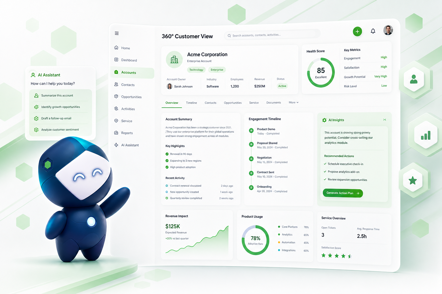 OWY.ai robot with 360° Customer View and AI Navigator CRM experience