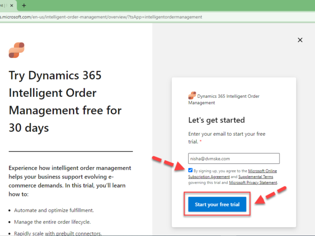 Create the free 30 Days Trial Version Environment for the Microsoft Dynamics 365 Intelligent Order Management IOM