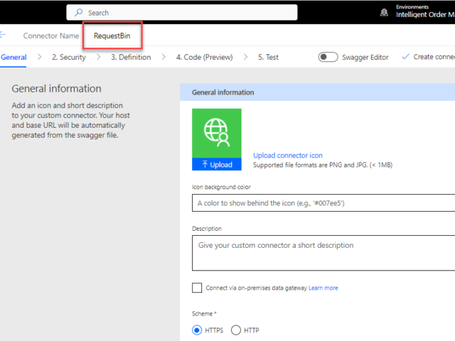 Create RequestBin Custom connector (Power Platform) for Step by Step Microsoft IOM Tutorial