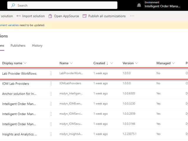 Create a new solution for PROVIDER Customization in Microsoft Dynamics 365 IOM / Create a provider solution